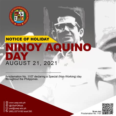 NINOY AQUINO DAY – August 21 2024 declared holiday .